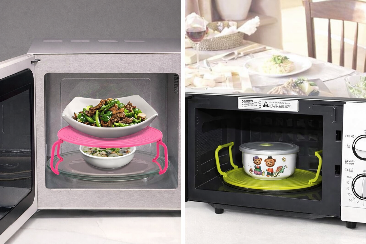 Foldable Microwave Stacking Tray – Heat Two Dishes at Once Without Mess