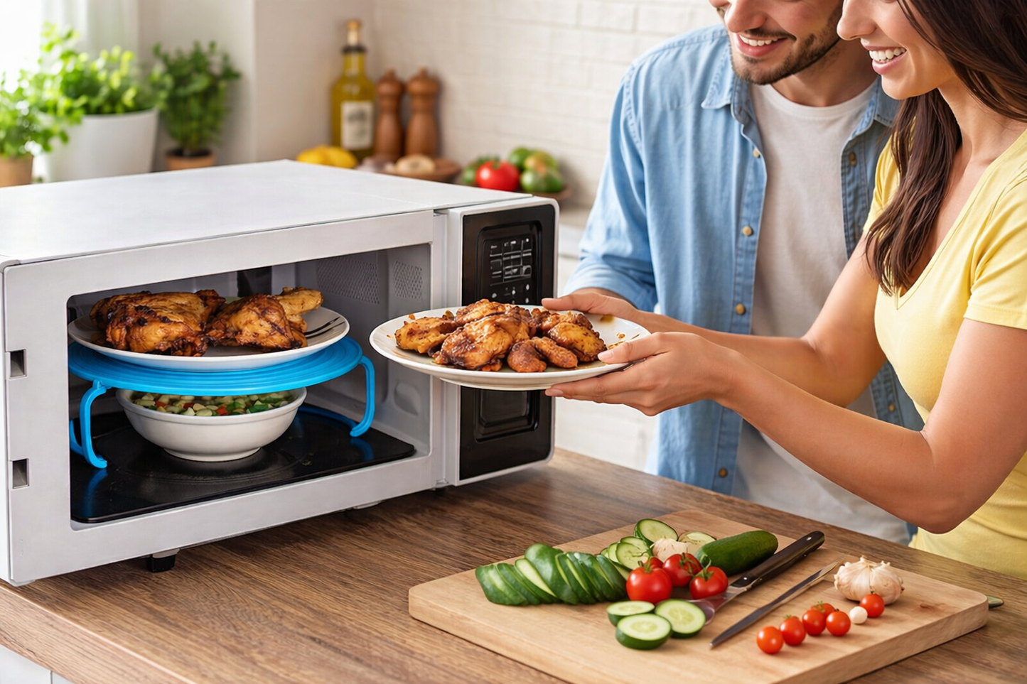 Foldable Microwave Stacking Tray – Heat Two Dishes at Once Without Mess